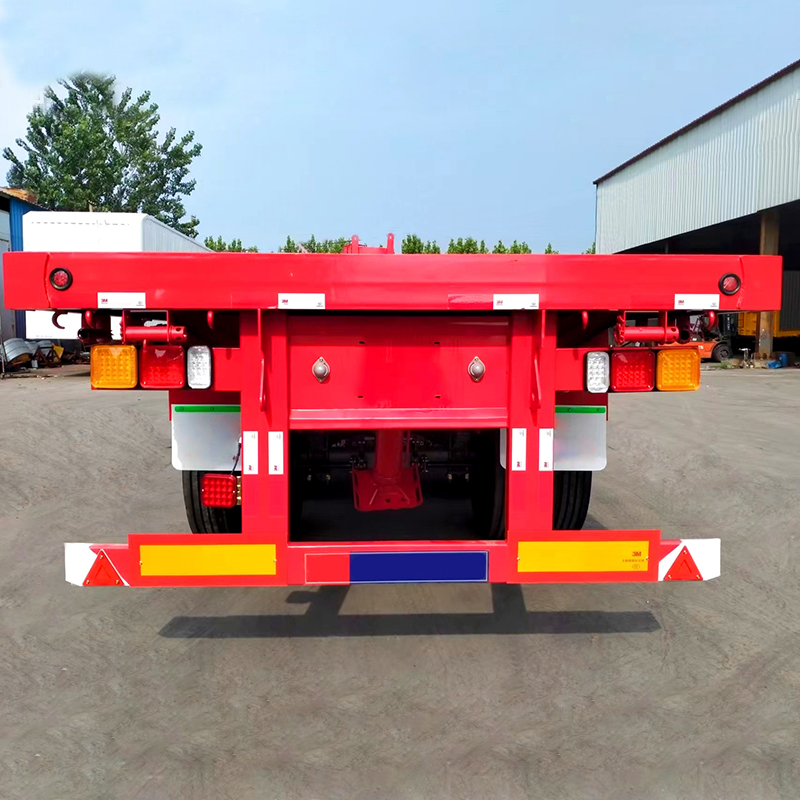  တရုတ်ကုန်ပစ္စည်းစိတ်ကြိုက်အရောင်များ Tri-Axle 80 တန် 3/4/5Axles 40 ပေ သင်္ဘောတင်ကွန်တိန်နာနောက်တွဲ Flatbed Semi Trialer ရောင်းရန်