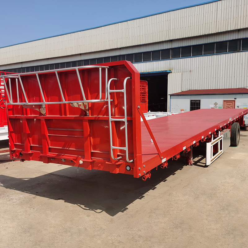  တရုတ်ကုန်ပစ္စည်းစိတ်ကြိုက်အရောင်များ Tri-Axle 80 တန် 3/4/5Axles 40 ပေ သင်္ဘောတင်ကွန်တိန်နာနောက်တွဲ Flatbed Semi Trialer ရောင်းရန်